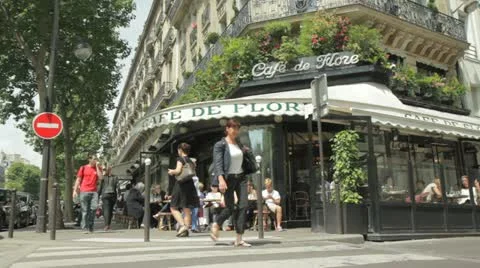Cafe de Flore, Saint germain des pres, Paris, France Stock Footage 11237037