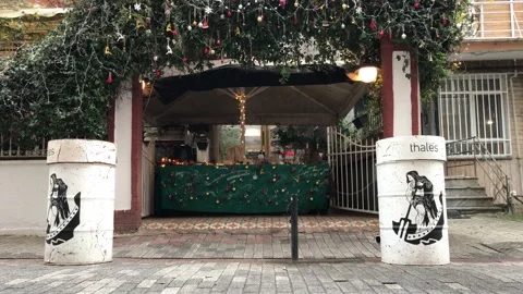 Cafe decorated for the New Year Stock Footage 145222265