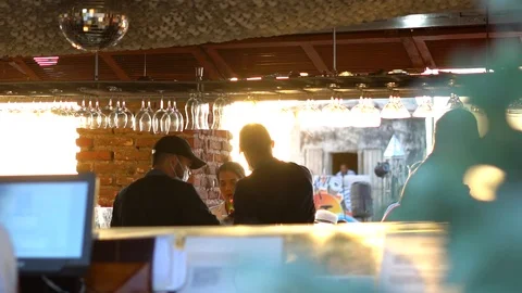 Cafe del mar serving drinks in the bar at sunset in Cartagena, Colombia Stock Footage 102487604