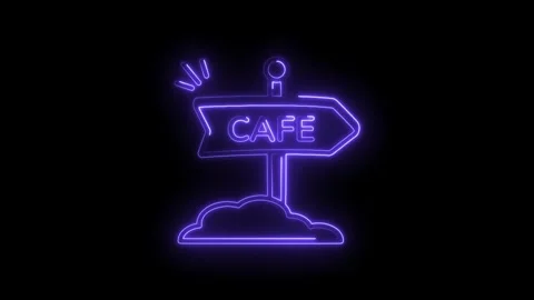 Cafe direction neon sign animation glowing restaurant coffee shop pointer o.. Stock Footage 330779672