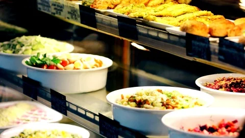 Cafe dishes on display Stock Footage 94115817