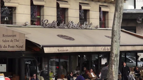 Cafe du Pont Neuf typical Street cafe in Paris Stock Footage 38378124