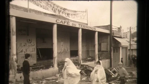 Cafe Du Terminus, Algeria War - Protesting Algerians, French Soldiers Stock Footage 130167719