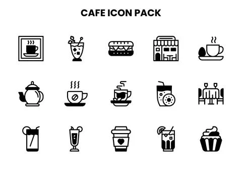 Cafe DuoTone Set Icons Pack Stock Illustration