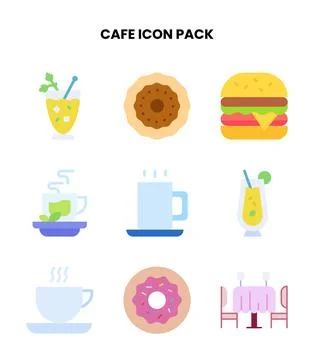 Cafe Flat Bundle Icons Pack Stock Illustration