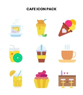 Cafe Flat Collection Icons Pack Stock Illustration