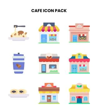 Cafe Flat Design Icons Pack Stock Illustration
