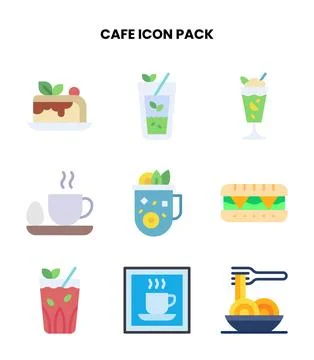 Cafe Flat Design Icons Pack Stock Illustration