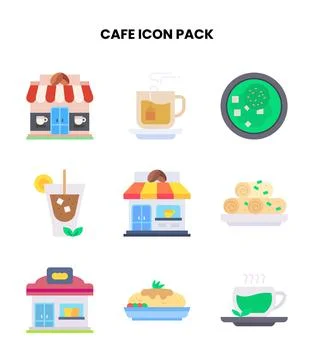 Cafe Flat Design Icons Pack Stock Illustration