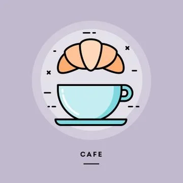 Cafe, flat design thin line banner, vector illustration Stock Illustration