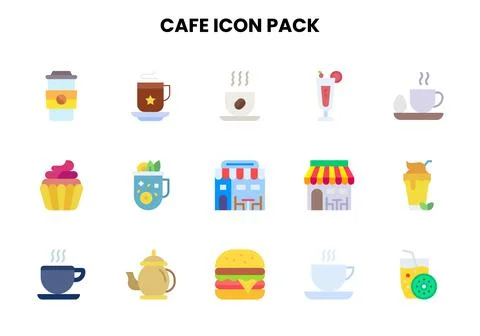 Cafe Flat Icons Pack Stock Illustration