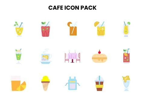 Cafe Flat Scalable Icons Pack Stock Illustration