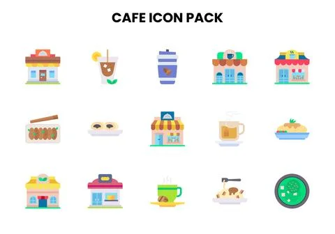 Cafe Flat Scalable Icons Pack Stock Illustration