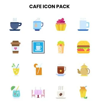 Cafe Flat Set Icons Pack Stock Illustration