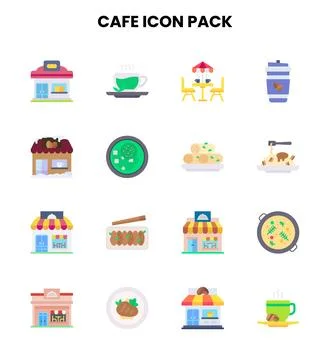 Cafe Flat Vector Icons Pack Stock Illustration