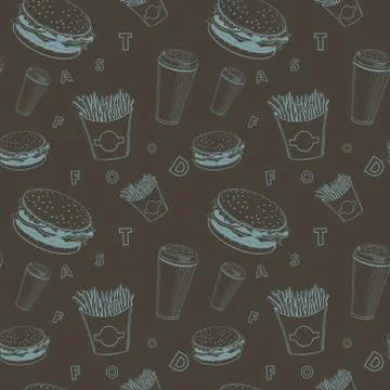 Cafe food vector set black and blue fast-food monogram pattern Illustrazione stock