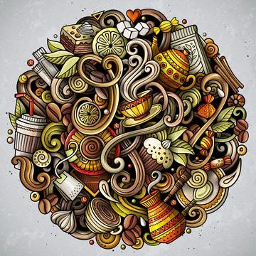Cafe funny hand drawn vector doodles illustration. 스톡 일러스트