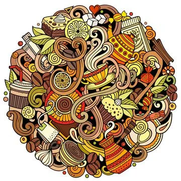 Cafe funny hand drawn vector doodles illustration. Stock Illustration