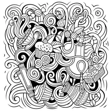 Cafe funny hand drawn vector doodles illustration. 库存插图