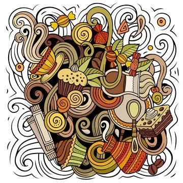 Cafe funny hand drawn vector doodles illustration. 库存插图