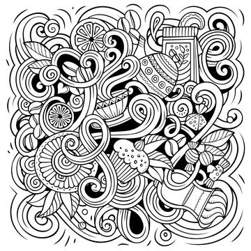 Cafe funny hand drawn vector doodles illustration. Illustrazione stock