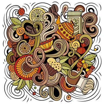 Cafe funny hand drawn vector doodles illustration. Illustrazione stock