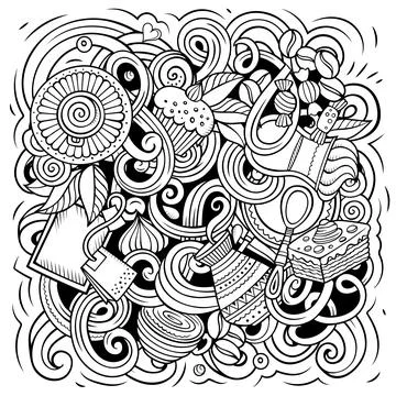 Cafe funny hand drawn vector doodles illustration. Illustrazione stock