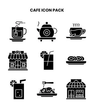 Cafe Glyph Bundle Icons Pack Stock Illustration