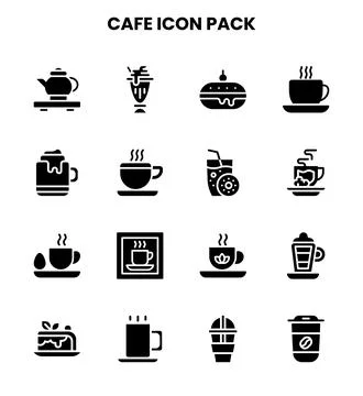 Cafe Glyph Bundle Icons Pack Stock Illustration