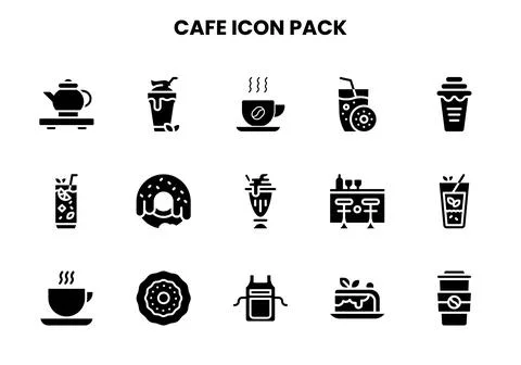 Cafe Glyph Icons Pack Stock Illustration