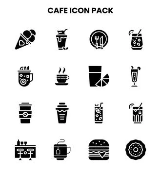 Cafe Glyph Vector Icons Pack Stock Illustration