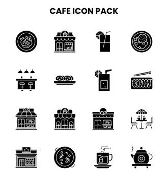 Cafe Glyph Vector Icons Pack Stock Illustration