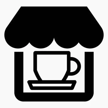 Cafe Icon. Cup of tea and a shop. Resting-place. Stock Illustration