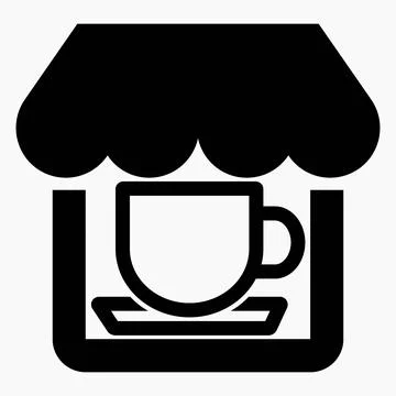 Cafe Icon. Cup of tea and a shop. Resting-place. Stock Illustration