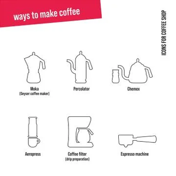 Cafe Icons Set. Ways to make coffee Ilustração Stock