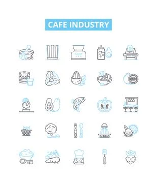 Cafe industry vector line icons set. Cafe, Industry, Coffee, Beverage, Tea, Shop Stock Illustration