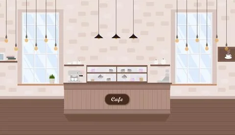 Cafe interior with coffee machine, window and bar counter Illustrazione stock
