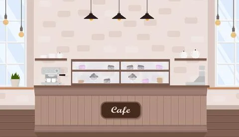 Cafe interior with coffee machine, window and bar counter Illustrazione stock