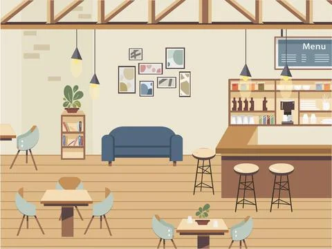 Cafe Interior First Date Romantic Set. Cafe Scene. Bar Restaurant Fine Dining Stock Illustration