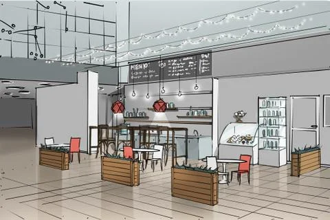 Cafe interior illustration Stock Illustration
