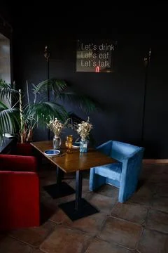 Cafe interior Layout in a loft style in dark colors open space interior view of Stock Photos