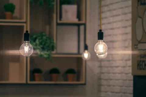 Cafe Interior Pendants Close Up Stock Photos