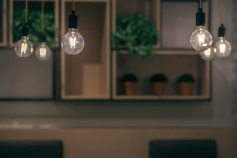 Cafe Interior Pendants Close Up Foto stock
