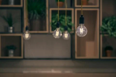 Cafe Interior Pendants Close Up Stock Photos