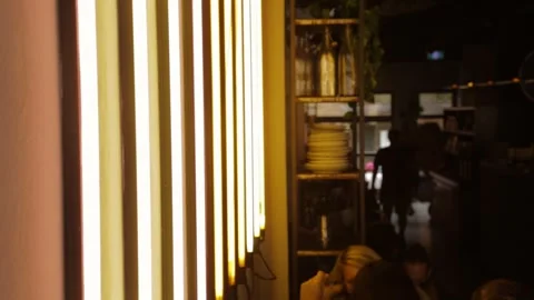 Cafe Interior With Warm Lighting and People Seated, Sydney Australia, 2016 Stock Footage 345692149
