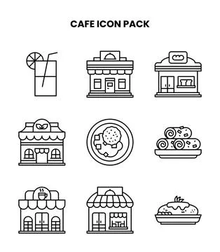 Cafe Line Bundle Icons Pack Stock Illustration