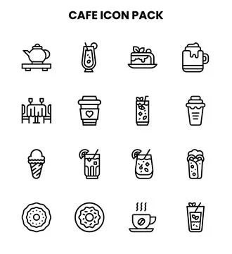 Cafe Line Graphics Icons Pack Stock Illustration