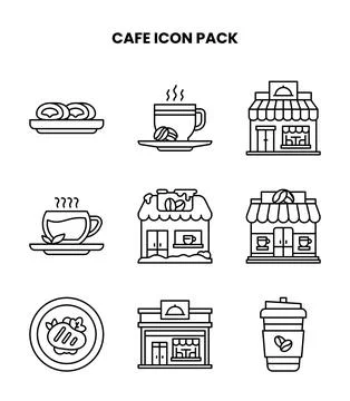 Cafe Line Set Icons Pack Stock Illustration