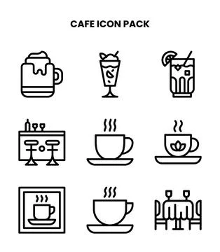 Cafe Line Set Icons Pack Stock Illustration