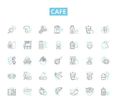 Cafe linear icons set. Cozy, Espresso, Sandwiches, Breakfast, Artisan Stock Illustration